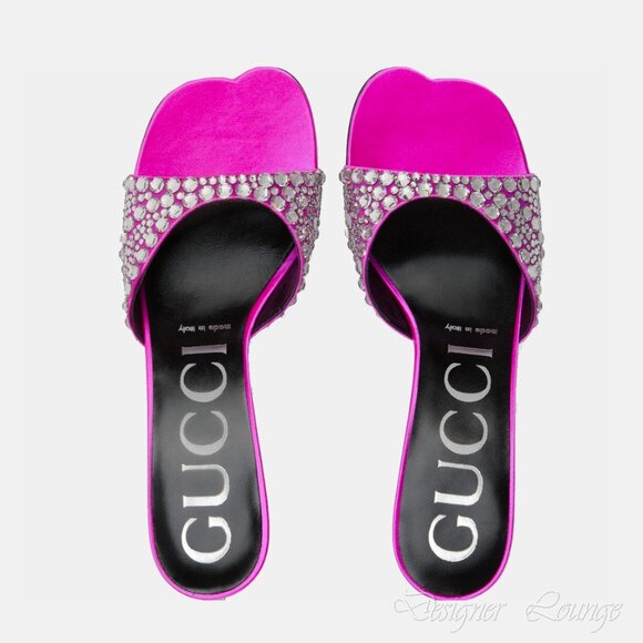 NEW GUCCI Galactica Crystal Embellished Pink Slide Sandals Heels Size EU 37 US 7 - Picture 4 of 16